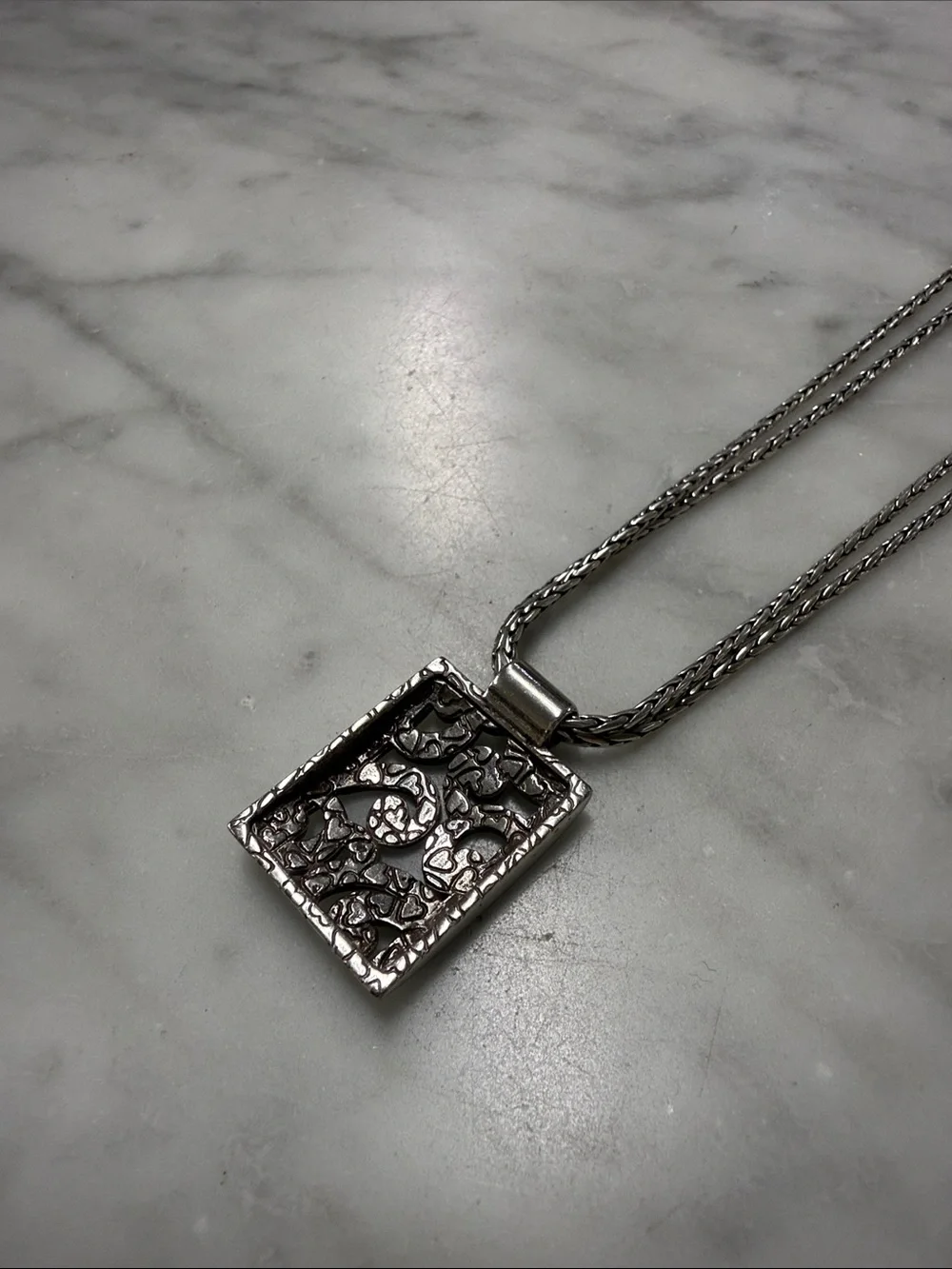 Brighton Double Strand Silver Plated Necklace with Deco Lace Pendant